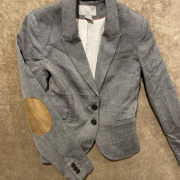 H&M Women's 4 Gray Patch Elbow Two Button Blazer Career Business Casual Pockets - Picture 2 of 10